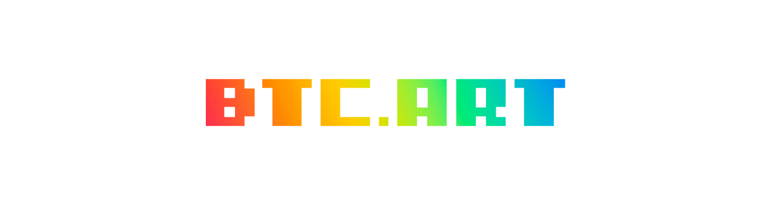 BTC.ART — rainbow gradient pixel wordmark