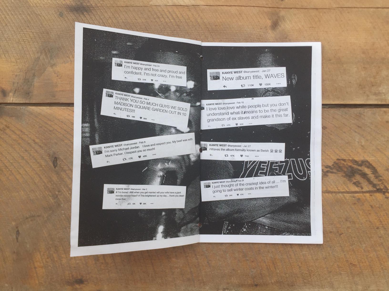 Inside spread — tweets about WAVES, Madison Square Garden, and winter coats