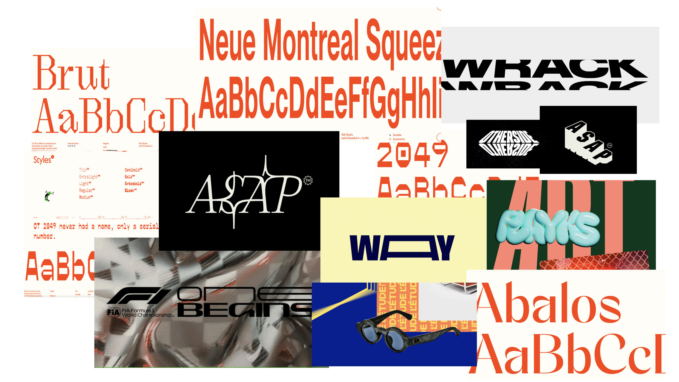 Moodboard — typography, Neue Montreal, Brut, typeface research