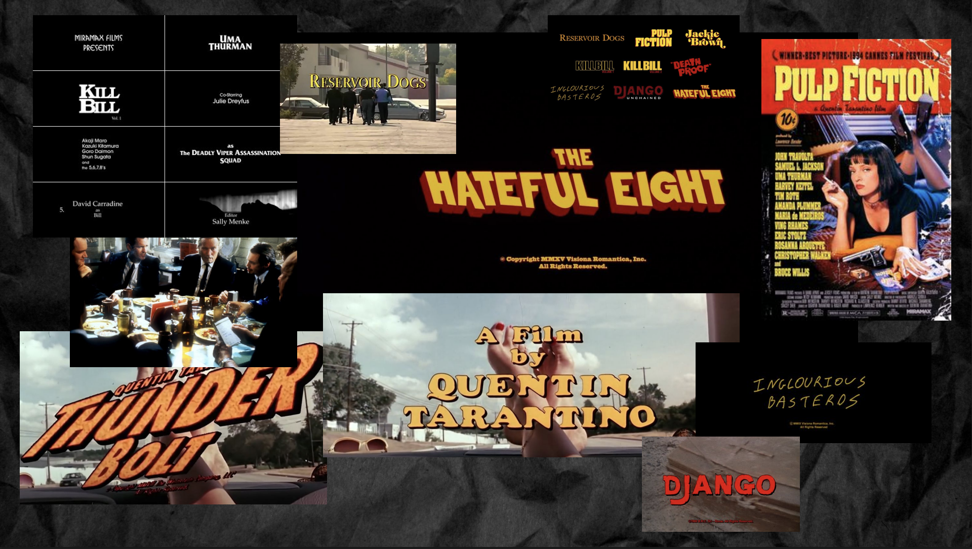Moodboard — Tarantino, film titles, Pulp Fiction, Kill Bill, Django, Reservoir Dogs, Hateful Eight