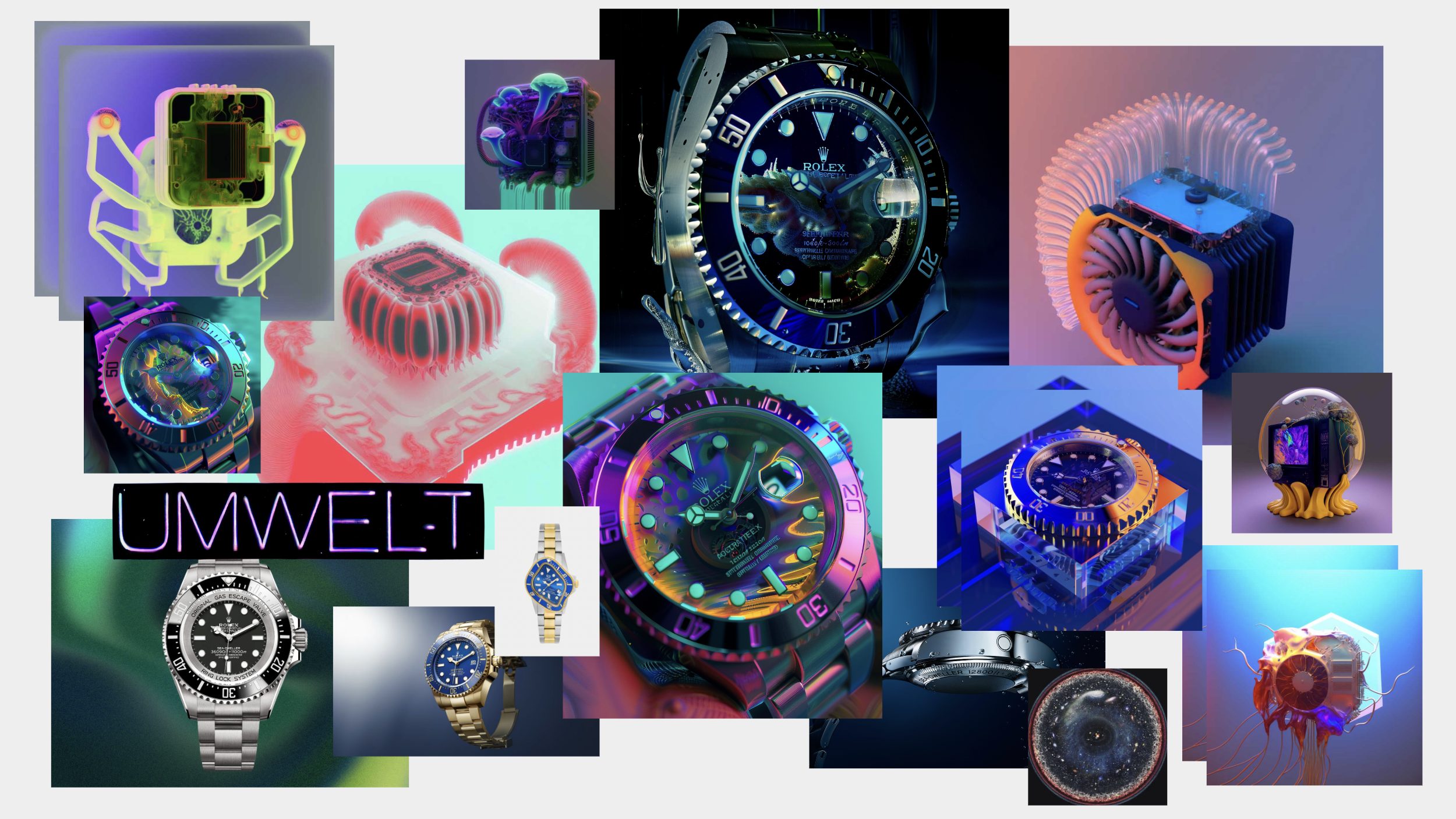 Moodboard — watches, Rolex, UMWELT, 3D renders, surreal digital
