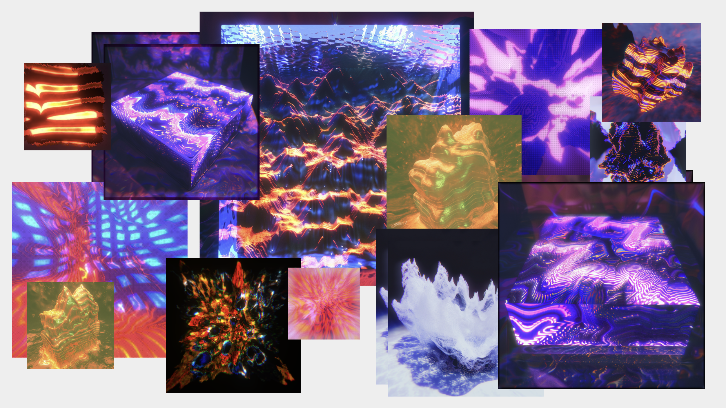 Moodboard — abstract digital, bioluminescent textures, neon plasma, liquid fire