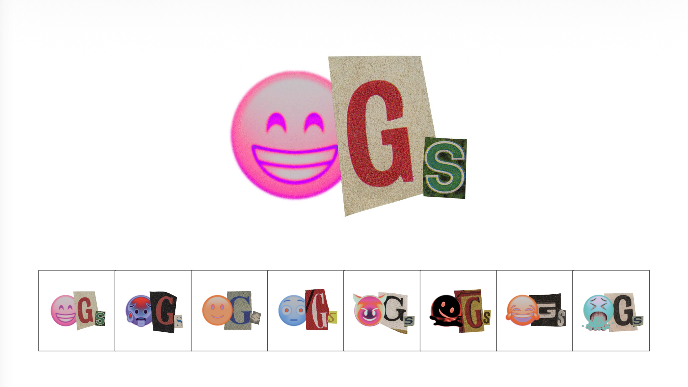 The OGs — ransom-note logo with eight variations showing modified emoji and letterform combinations