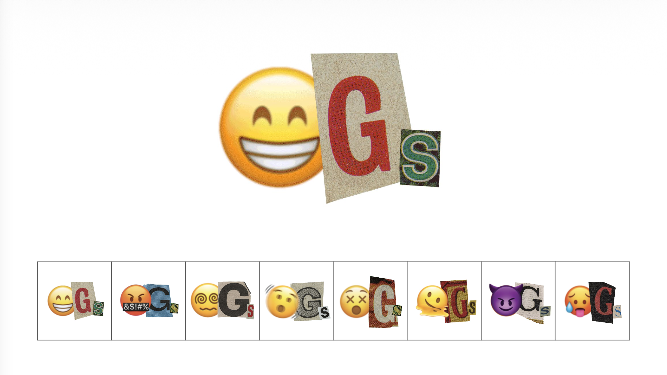 The OGs — ransom-note logo with eight variations using standard emojis