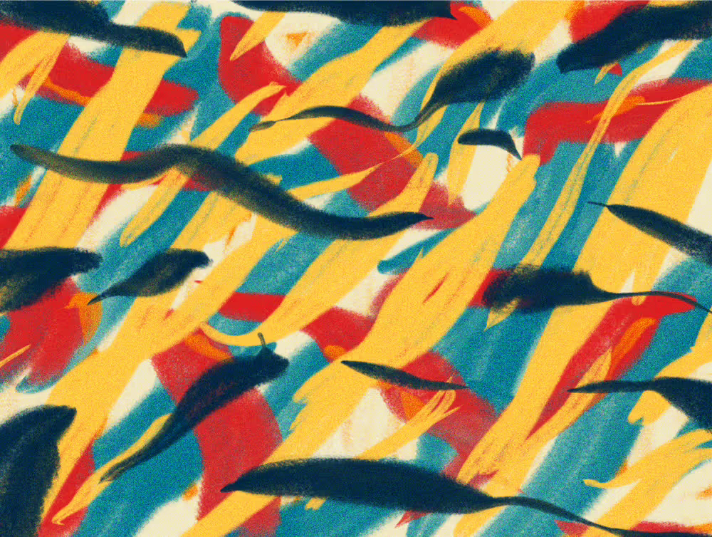 Yellow teal red brushstrokes
